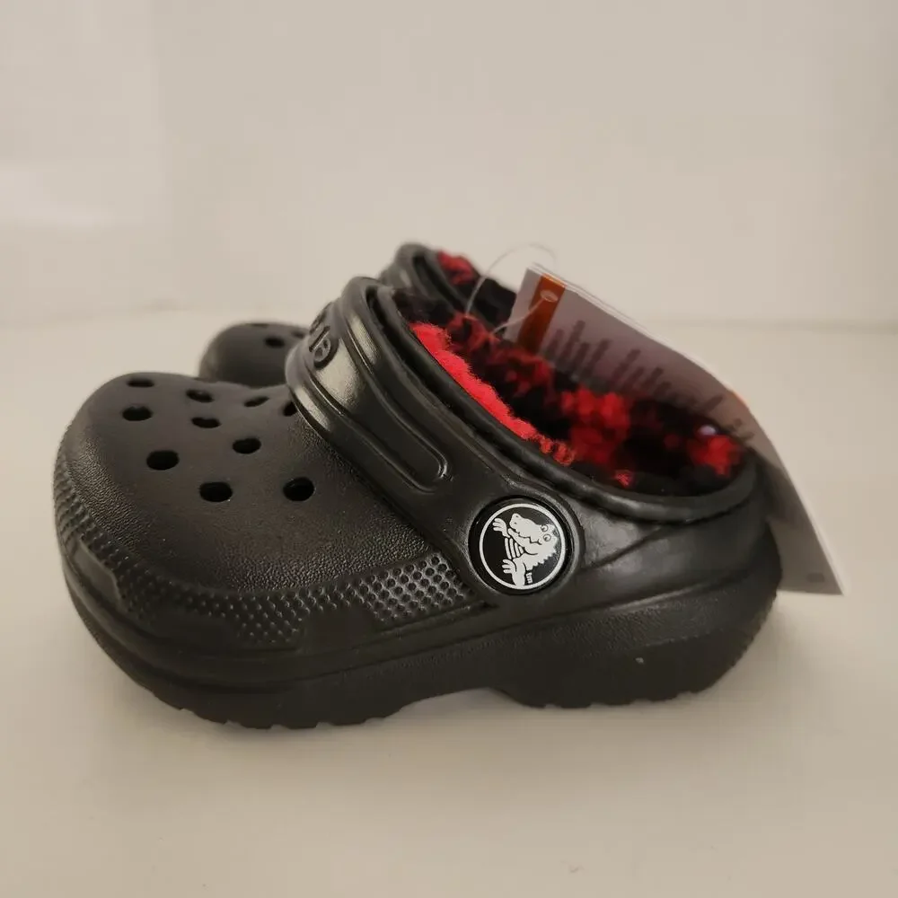 Crocs Kids Classic Lined Clog, Buffalo Plaid/Black/Varsity Red 1, 4 Toddler